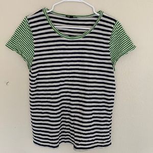 j crew navy and green striped tee